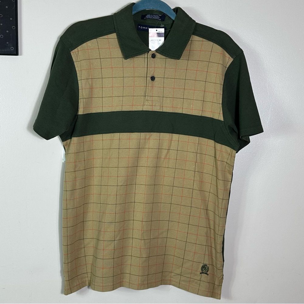 Tommy Hilfiger Olive and Tan Grid Polo Shirt vintage style